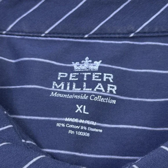 Peter Millar Polo Shirt Mens XL Blue Striped Mountainside Collection Pocket - Picture 3 of 10